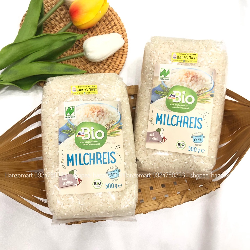Gạo hữu cơ cho bé ăn dặm gạo sữa nguyên chất hữu cơ Bio Milchreis Đức 500gr