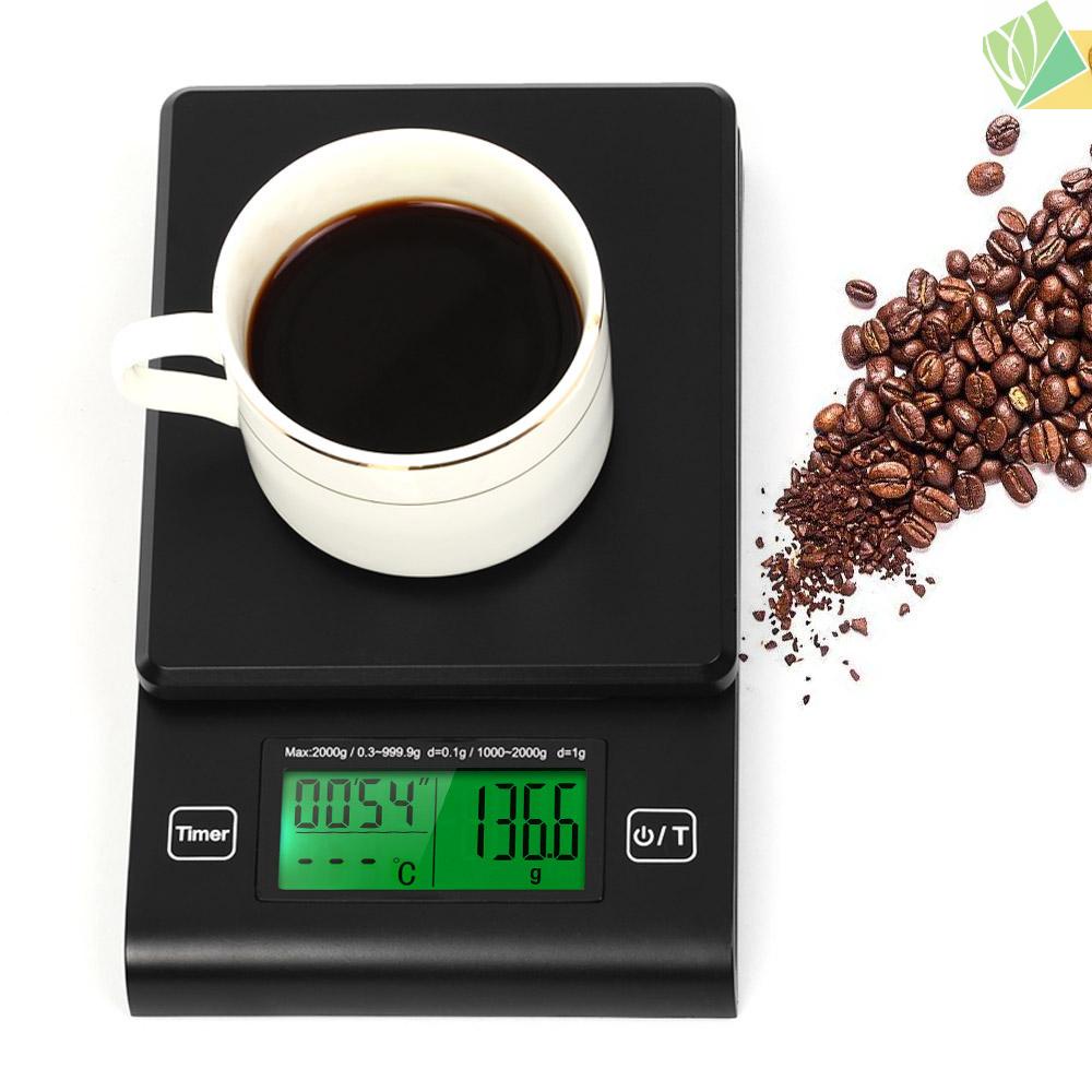 (sicily) Digital Coffee Scale Multifunction Kitchen Food Scale with Timer Temperature Probe LCD Display Green Backlight 2000g/1g