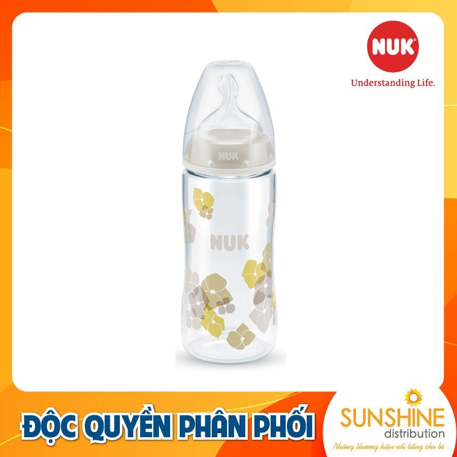 Bình sữa cổ rộng NUK nhựa PA 300ml núm ti Silicone S2 - M chỉnh nha chống sặc chống đầy hơi