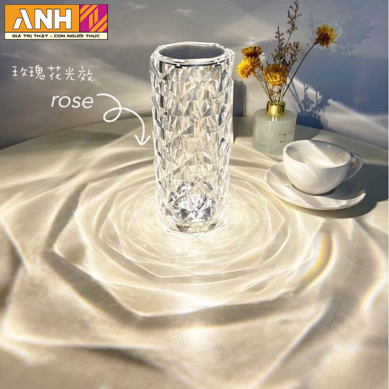 Đèn ngủ, đèn trang trí pha lê cảm ứng hoa hồng rgb điều khiển từ xa 16 màu, cảm biến lãng mạn B10