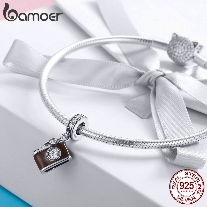 Hạt phụ kiện Bamoer hình máy ảnh đính đá lấp lánh làm trang sức tinh tế dành cho nữ