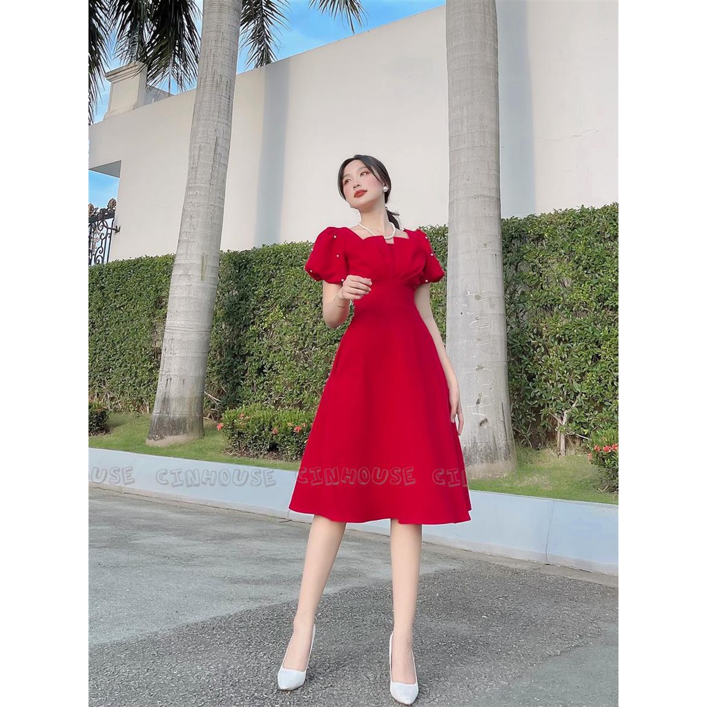 Đầm Đ đính ngọc 0033 ngực xếp cách điệu trẻ trung CIN HOUSE