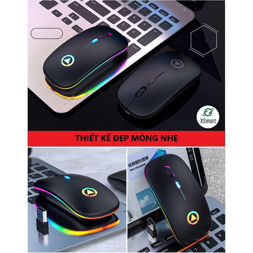 Chuột Bluetooth Gaming Không Dây X15 + Lót Chuột Thiết Kế Siêu Mỏng, Led Rgb Cực Đẹp Dùng Cho Máy Tính, Điện Thoại, ipad