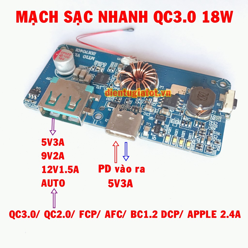 Mạch sạc dự phòng sạc nhanh QC3.0 PD 18W