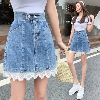 Chân Váy Jeans Phối Lưới Thời Trang Dành Cho Nữ