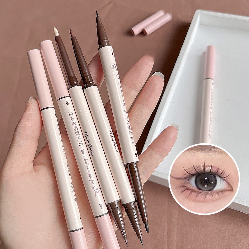 Bút kẻ mắt 2 đầu Maxfine Eyeliner ngòi bút siêu mảnh chống nước, chống trôi