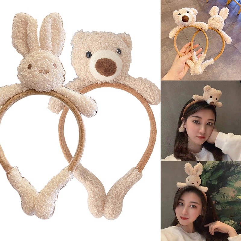 Băng đô rửa mặt hình gấu thỏ nhồi bông dễ thương cho bé gái