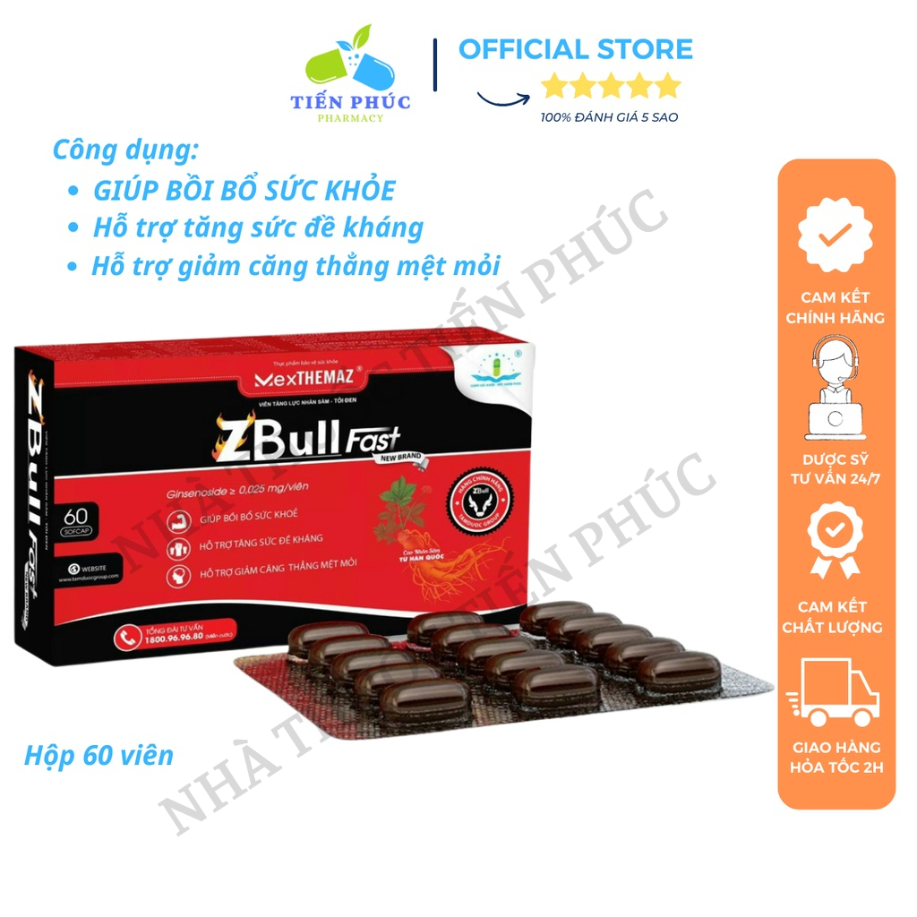 Viên Tăng Lực Nhân Sâm Tỏi Đen ZBULL Fast  Hộp 60 viên