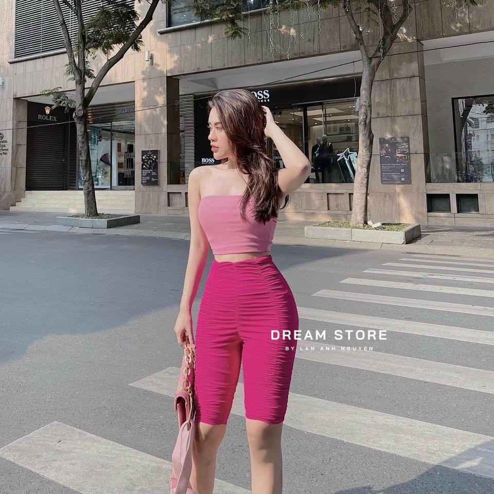 Set áo ống và quần dún chất vải popzip và thun lụa mềm mịn, co giãn tốt tôn dáng siêu đẹp | BigBuy360 - bigbuy360.vn