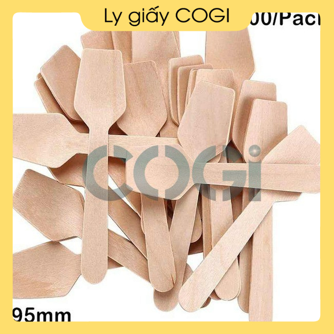 100 cái Muỗng thìa gỗ dùng một lần, loại nhỏ để ăn kem, sữa chua, xôi, bánh