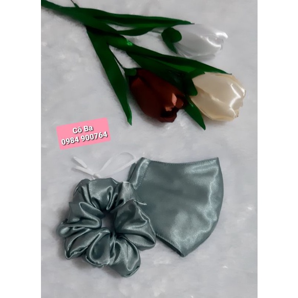 Combo khẩu trang vải lụa kèm cột tóc