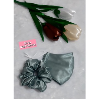 combo khẩu trang vải lụa kèm cột tóc (nhiều màu)