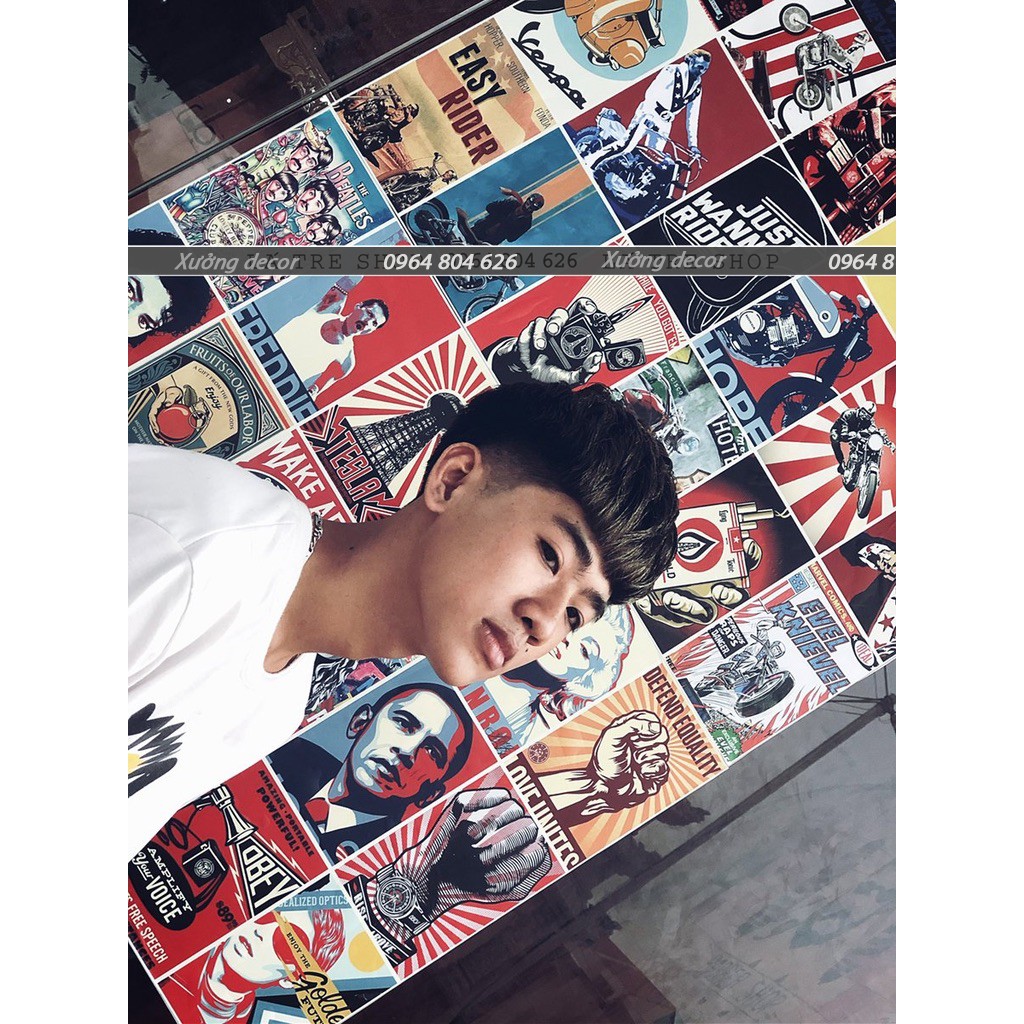 Tranh trang trí Poster decal decor hình dán tường vintage trang trí phòng ngủ áp phích dán tường quầy bar HONGKONG 1011