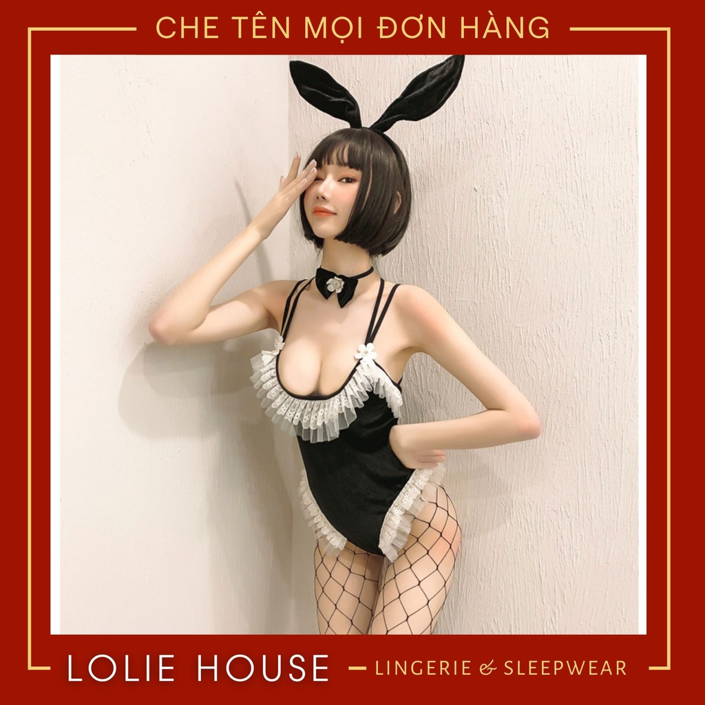 Bodysuit cosplay thỏ hầu gái playboy sexy bằng nhung có bờm tai thỏ bunny LOLIE HOUSE - CP14
