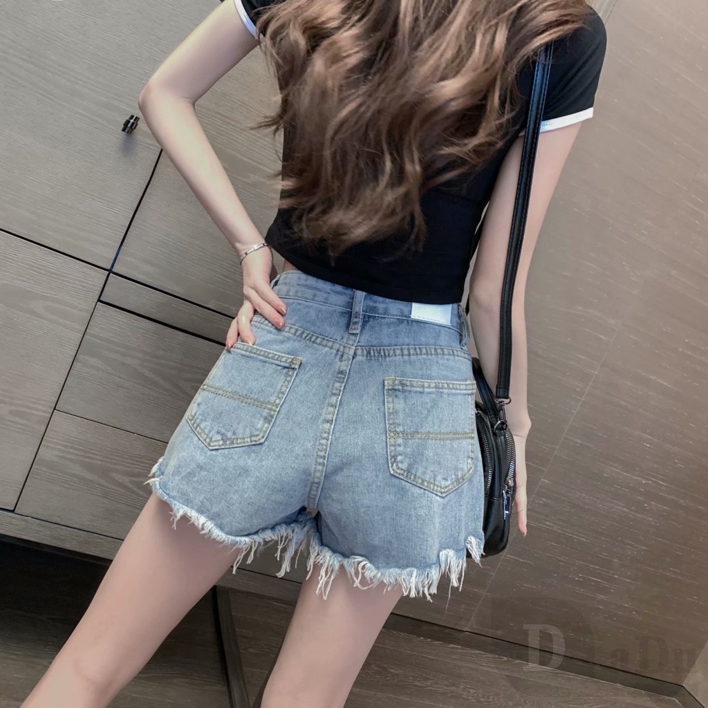 Quần Short Jeans Lưng Cao Ống Rộng Plus Size Cho Nữ