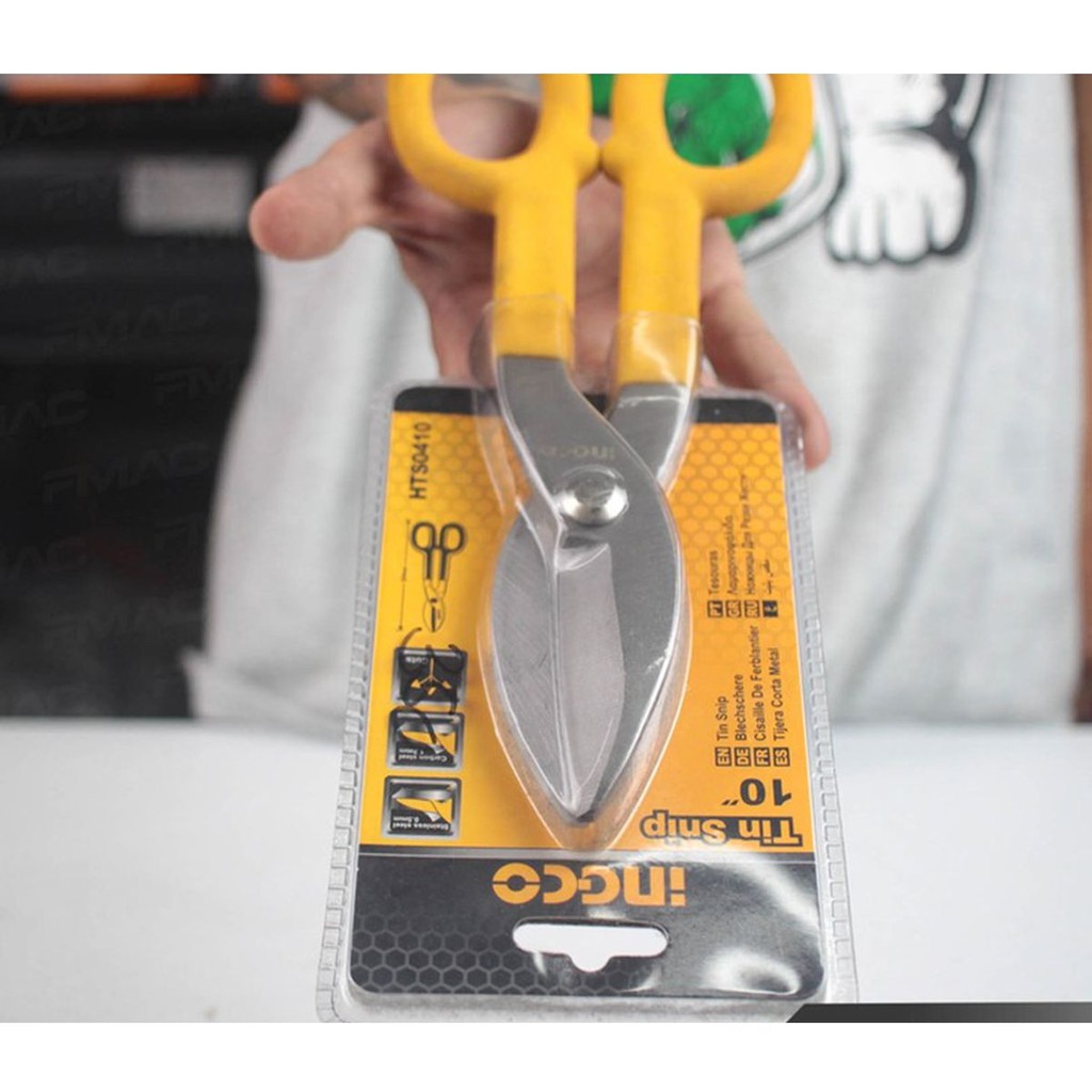 Kéo cắt tôn INGCO 10-12&quot; độ dầy cắt thép carbon &lt;1.2mm, thép không gỉ 0.5mm, lưỡi dao sắc bén, chống cong vênh rỉ sét.