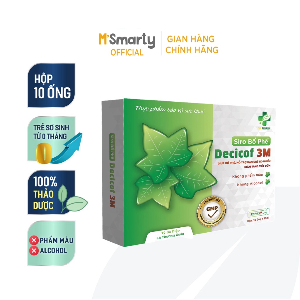 - Siro Ho Decicof 3M - Hỗ Trợ Giảm Ho Khan, Ho Có Đờm Hộp 10 ống x 10ml