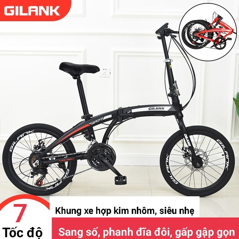 Xe đạp gấp Gilank 20 inch 7 tốc độ, khung hợp kim nhôm siêu nhẹ