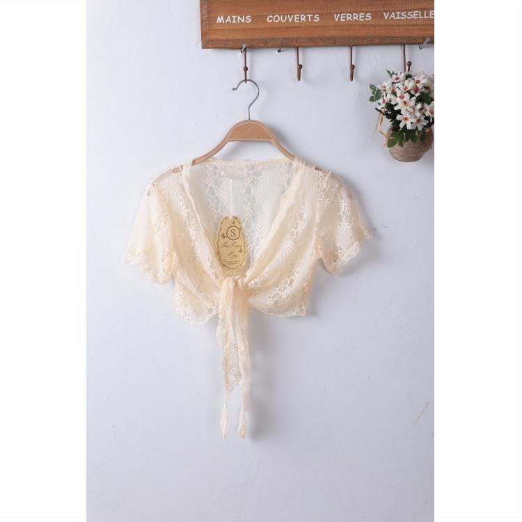Áo Khoác Cardigan Tay Ngắn Phối Ren Lưới Mỏng 0519 2021 Thời Trang Mùa Hè Cho Nữ