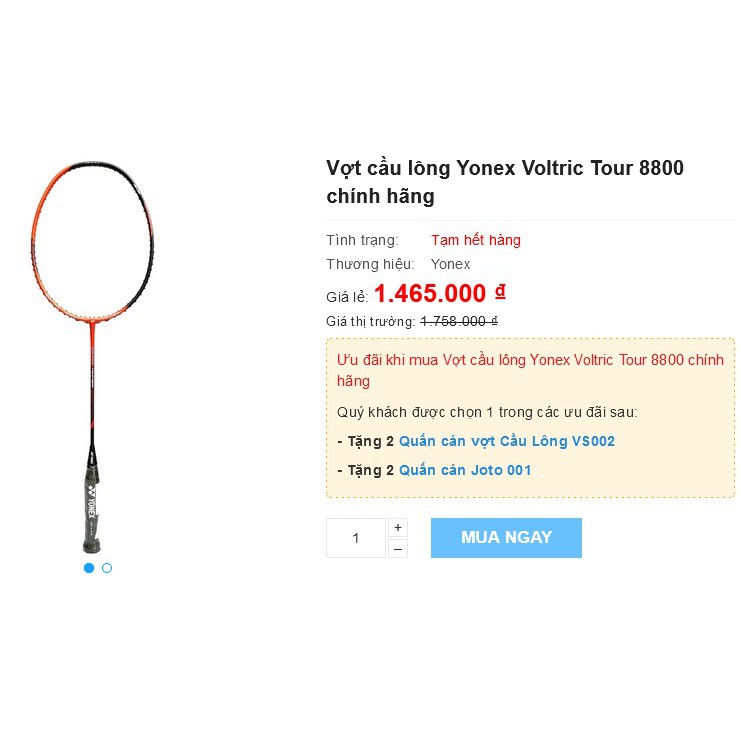 [1800k còn 550k] Vợt cầu lông Yonex Voltric Tour 8800 đã qua hàn cacbon