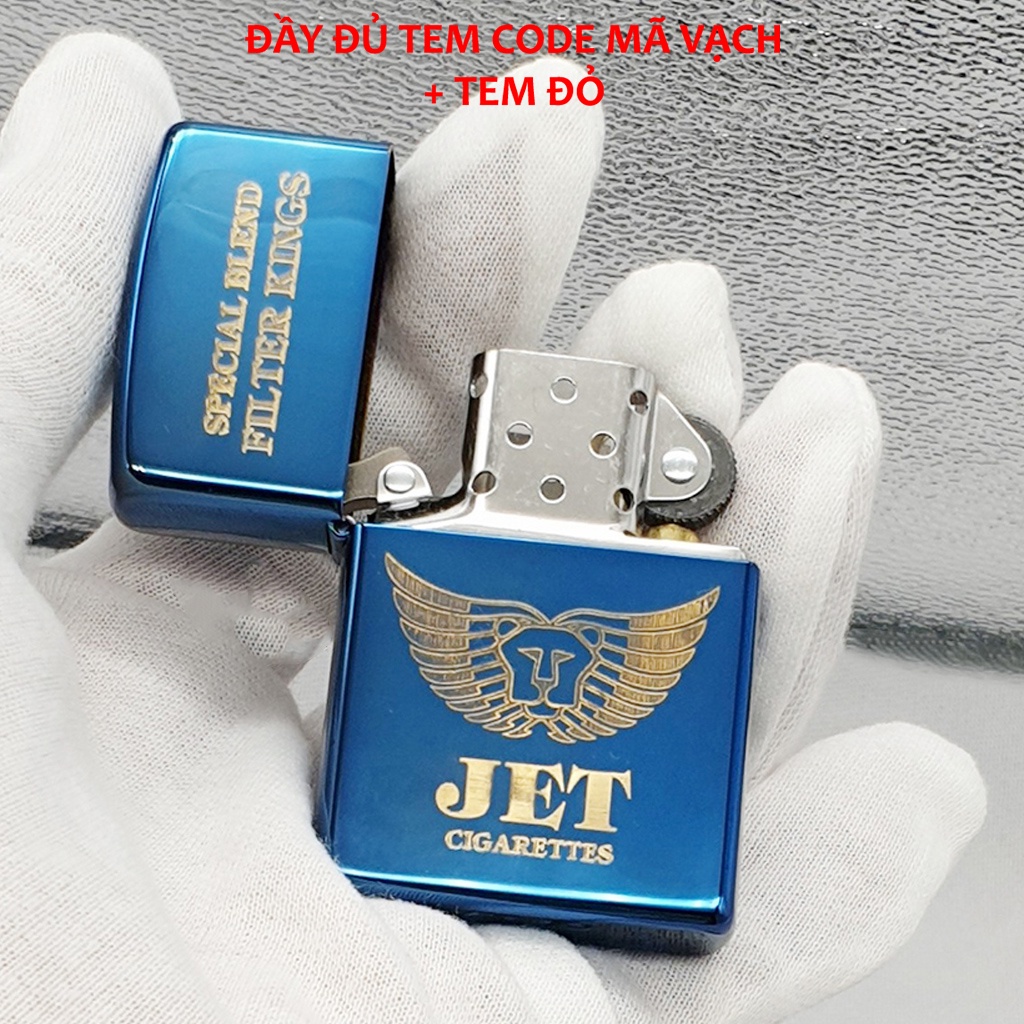 Bật zippo xanh, hộp quẹt Sapphire khắc JET vỏ dày hàng chuẩn Mỹ- KenZ