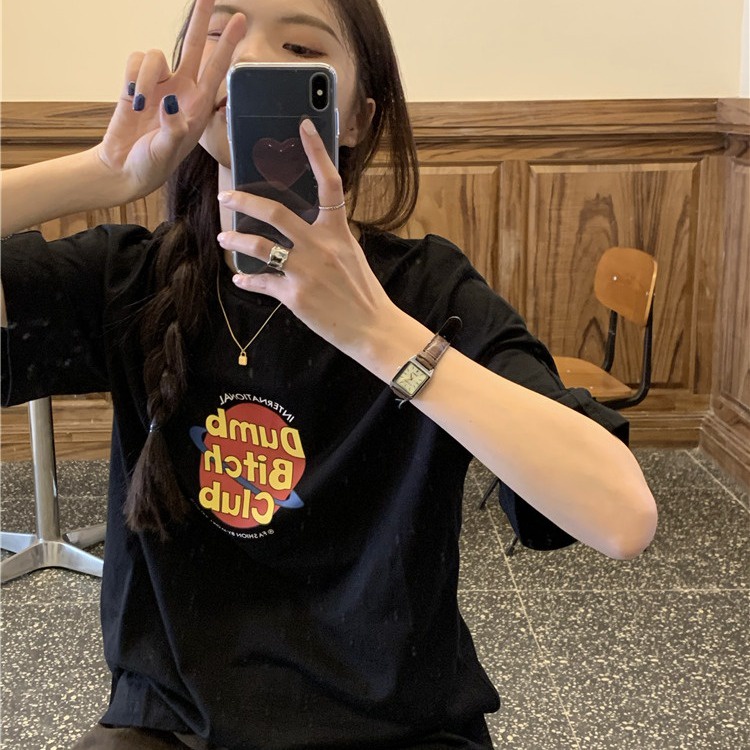 Áo thun tay ngắn cổ tròn in họa tiết phong cách retro thời trang mùa hè cho nữ