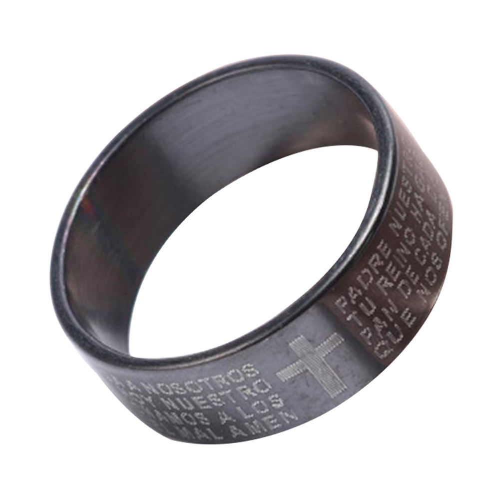 Nhẫn đeo tay thép titan viền chữ và hình chữ thập thời trang