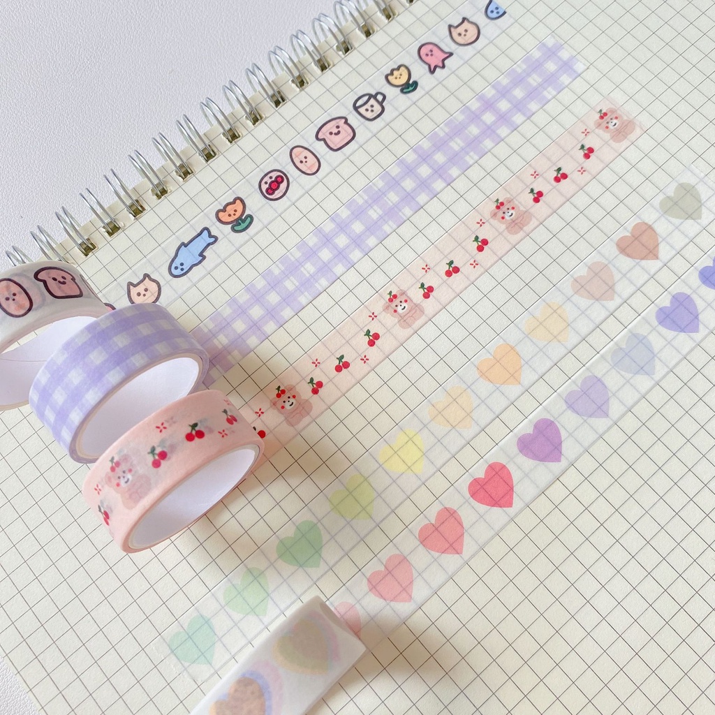 Băng dính washi tape Béo shop băng keo dán in hình hoạ tiết đáng yêu