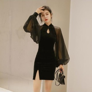 Đầm sườn xám cách tân nhung lụa body cao cấp siêu hot