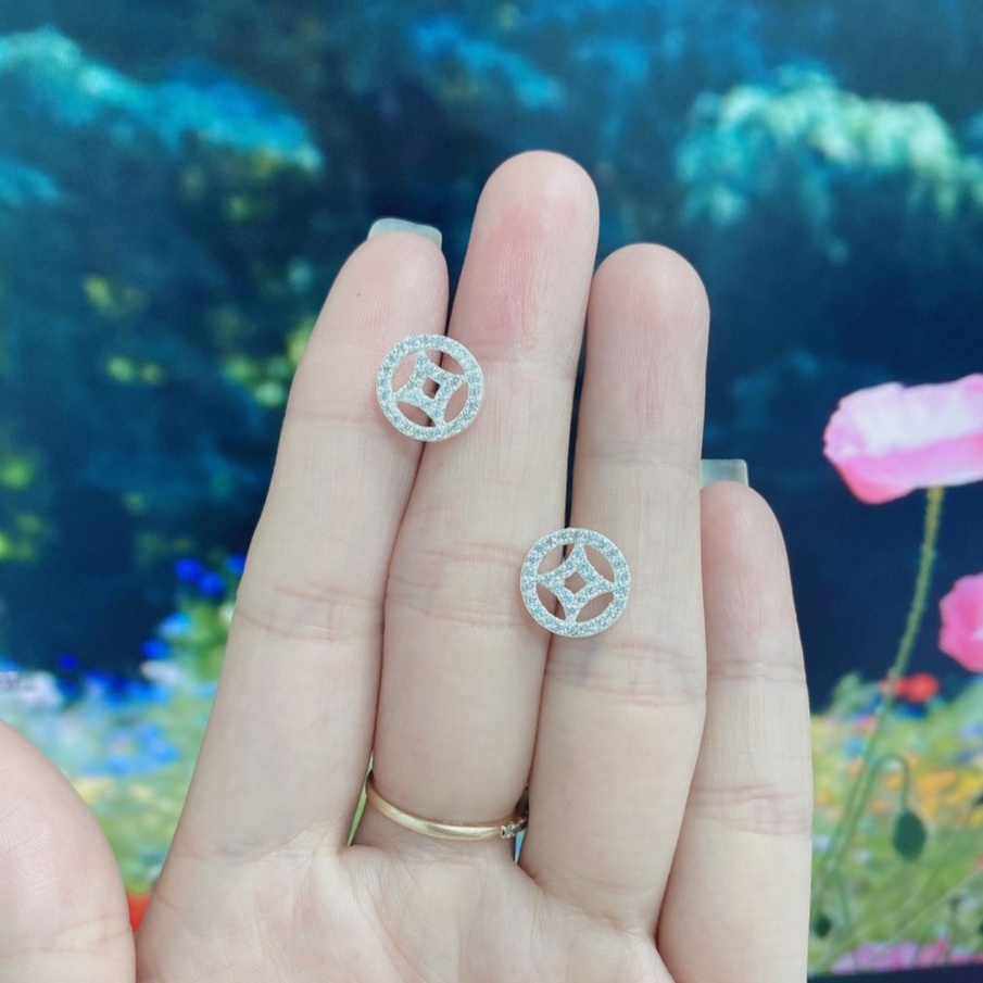 Bông tai kim tiền bạc ta đính đá nhỏ - Trang sức bạc Evasilver