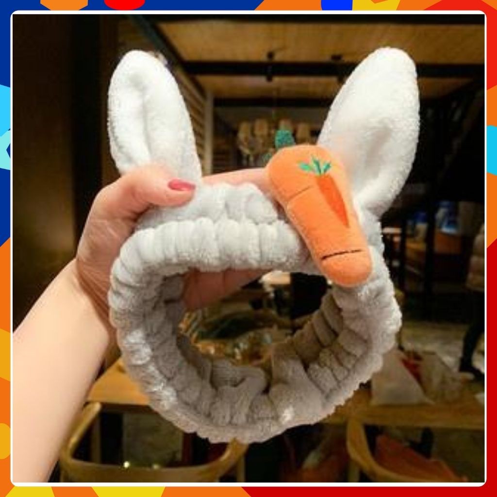 Băng Đô Turban 3D Cà Rốt Tai Thỏ Vải Nhung Xinh Xắn