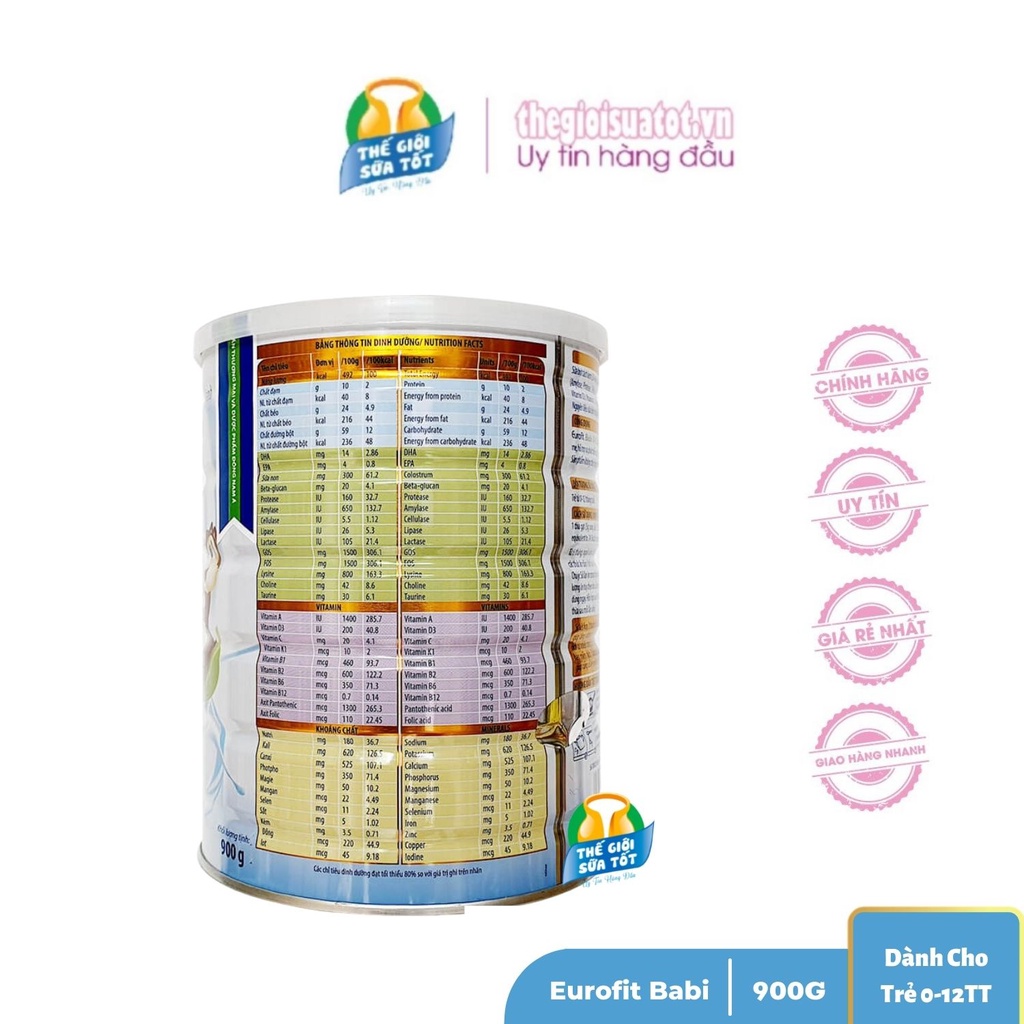 Sữa Eurofit Babi 900G - Tăng Cường Sức Đề Kháng Giúp Trẻ Ăn Ngon, Tiêu Hóa Tốt Phát Triển Trí Não Thị Giác