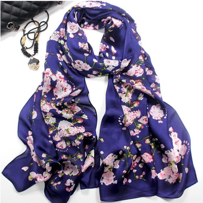 Khăn choàng lụa silk cao cấp phối họa tiết K11