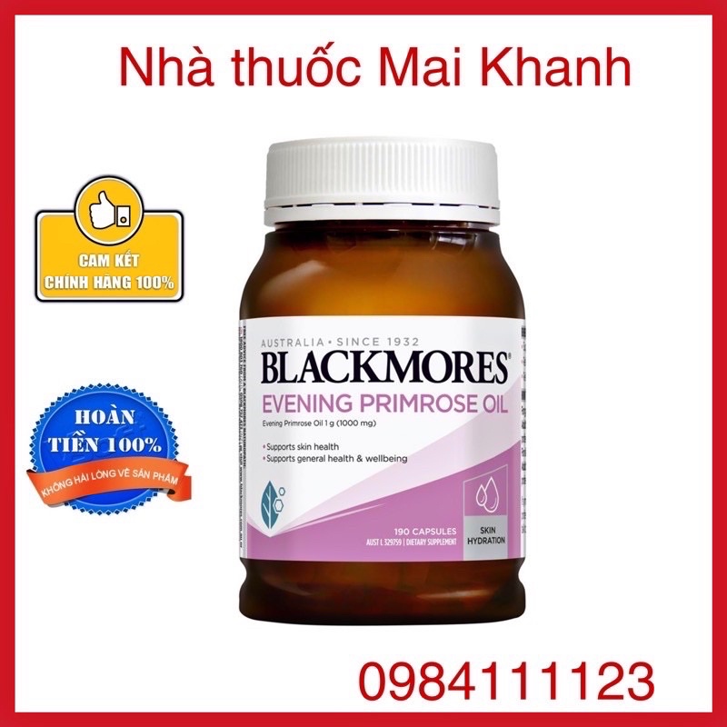 Tinh dầu Hoa anh thảo Blackmores Evening Primrose Oil, Úc (190 viên) giúp làm đẹp da tóc, cân bằng nội tiết, giảm mụn