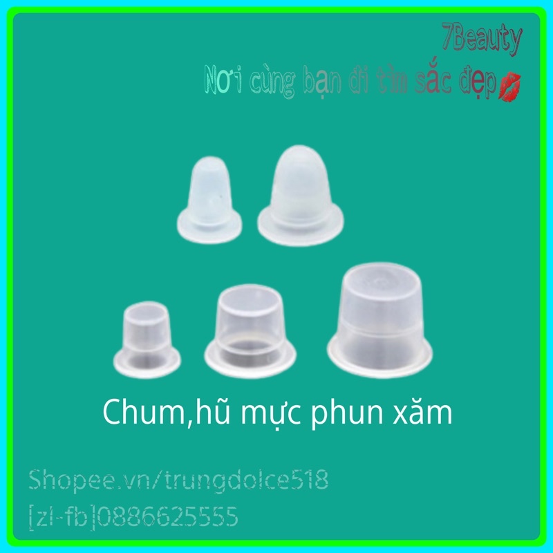 [Túi 100 Cái] Chum Silicon Và Hũ Nhựa Đựng Mực Phun Xăm