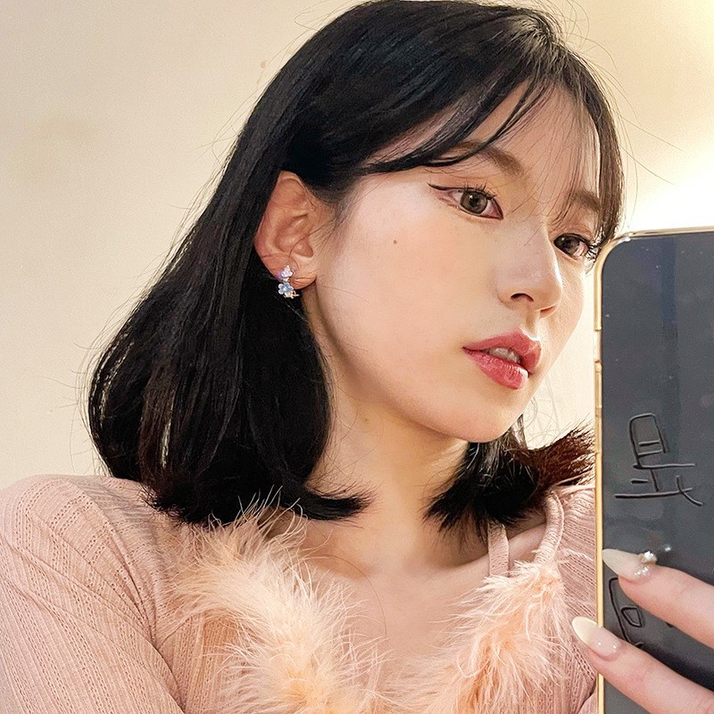 Khuyên tai MANYUE chấu bạc S925 thiết kế hoa nhiều màu đính ngọc trai thời trang Hàn Quốc