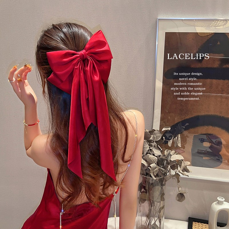 Kẹp tóc nơ dài AY nhiều lớp vải voan lụa thanh lịch cho nữ