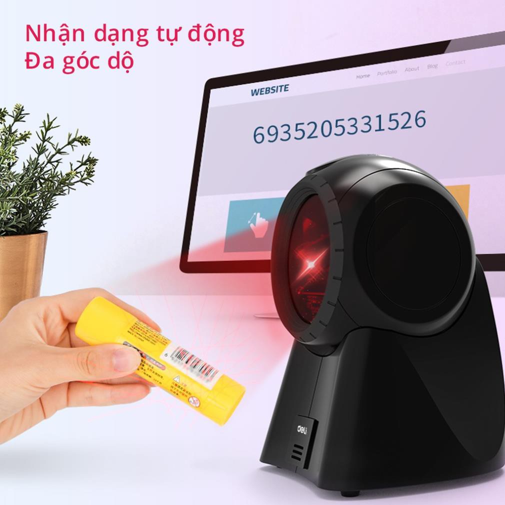 Máy Quét Mã Vạch Deli Để Bàn Cao Cấp Chính Hãng - Đọc Được Nhiều Loại Mã Vạch - Phù Hợp Cho Bán Hàng, Kinh Doanh E14884