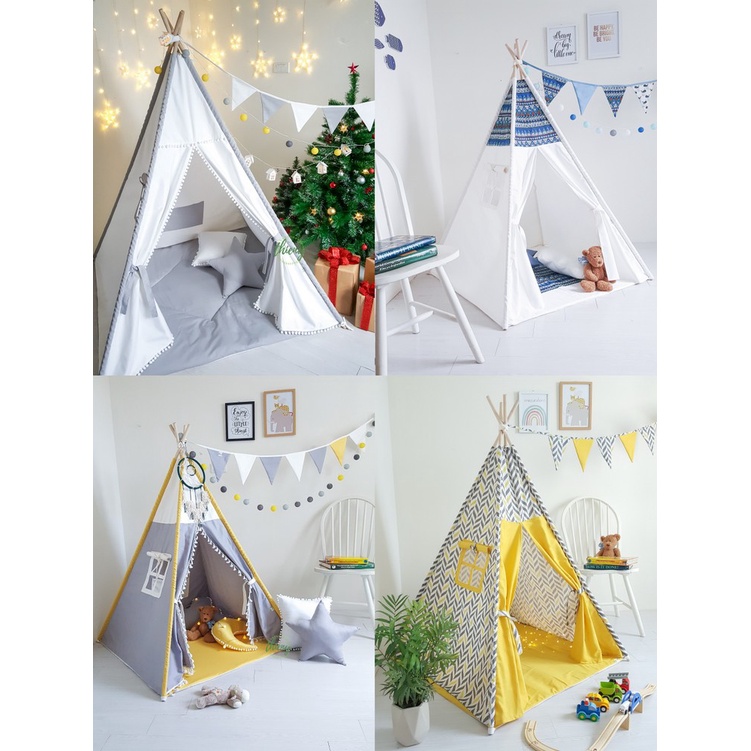 Lều vải cho bé đẹp cao cấp vải kaki cotton 100% canvas Lều thổ dân Thiên Ý cọc gỗ tự nhiên Ảnh shop chụp