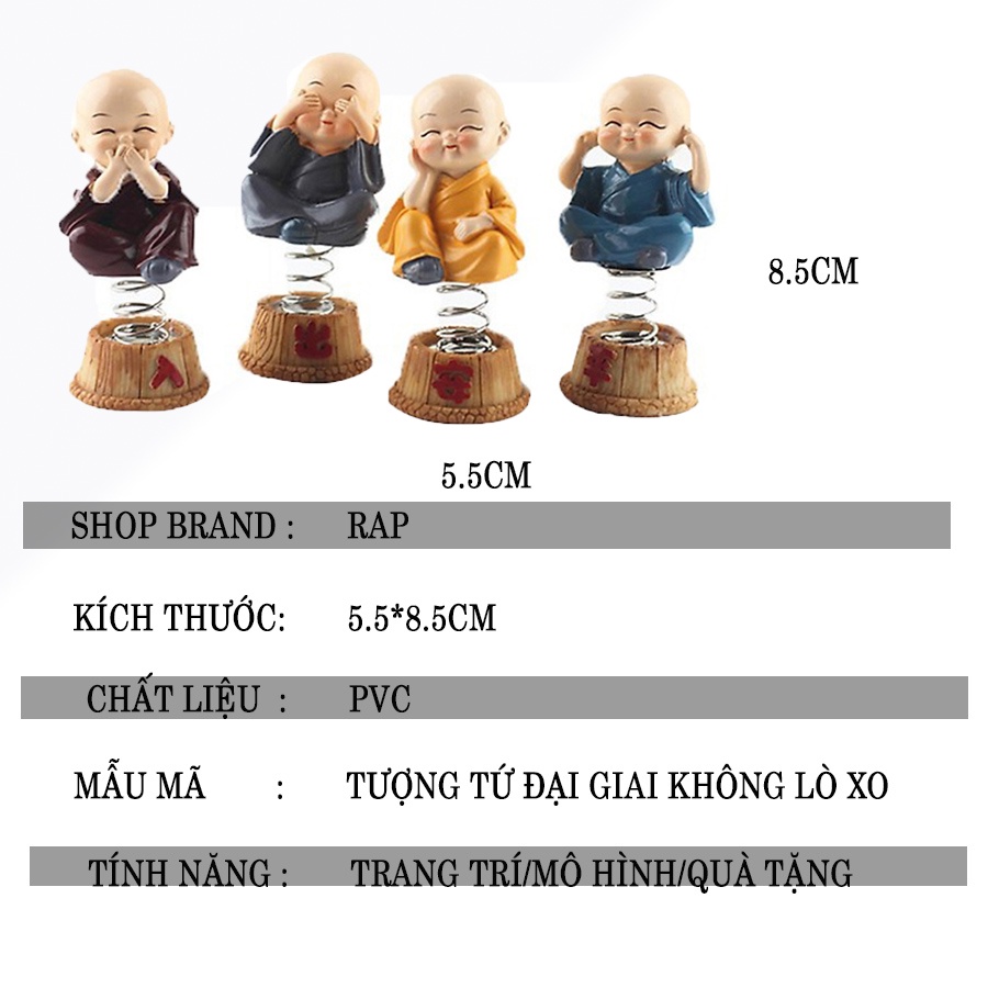 Tượng 4 chú tiểu Tứ đại giai không lắc đầu: Không nghe, không nói, không làm, không thấy,..làm mô hình trang trí nhà cửa