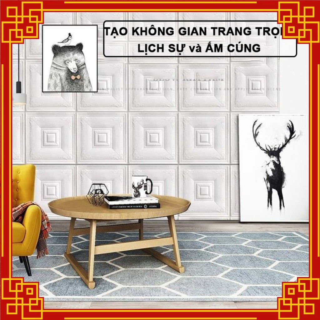 [HÀNG LOẠI 1] Xốp dán tường giả da - giấy dán tường giả da vân 3D Vân Cổ Điển $ Ô Vuông Khổ 70 x70cm DT01