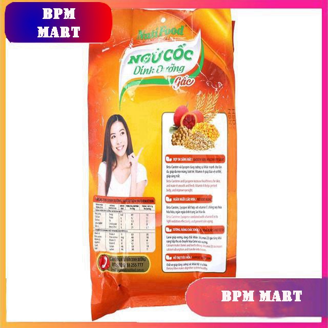 Ngũ cốc dinh dưỡng nguyên cám vị gấc NutiFood bịch 500g| SỮA ĂN SÁNG| BÁNH ĂN SÁNG| BÁNH | BỘT NGŨ CỐC DINH DƯ - BPMart 