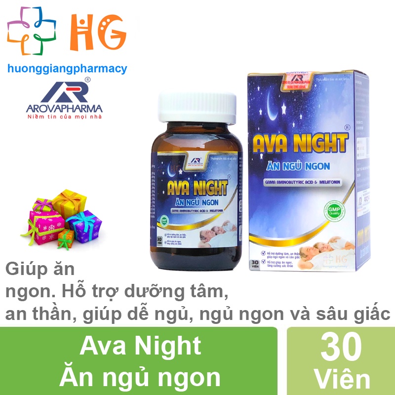 Ava Night ăn ngủ ngon Hỗ trợ dưỡng tâm an thần ngủ ngon và sâu giấc giúp ăn ngon tăng cường sức khỏe Hộp 30 Viên
