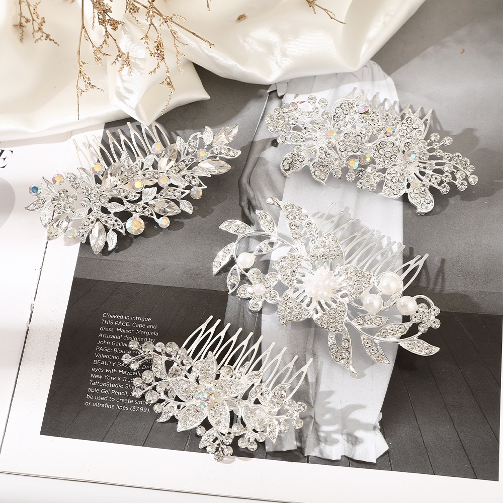 Cài tóc HAIMEIKANG kim loại thiết kế hình hoa đính đá và ngọc trai nhân tạo cho cô dâu