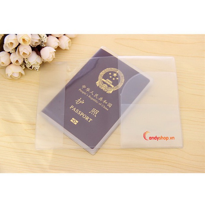 Vỏ bọc hộ chiếu passport trong suốt nhựa PVC loại dày có khe kẹp vé thẻ tiện lợi