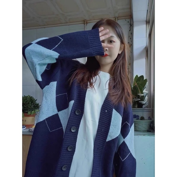 Áo khoác len Cardigan dệt kim hoạ tiết kẻ ô | BigBuy360 - bigbuy360.vn