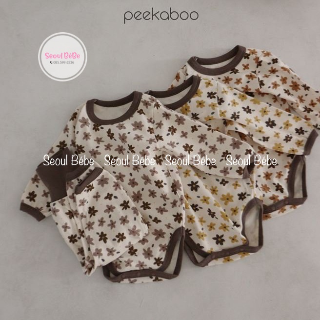 Bộ bodysuit hoa COMME cho bé 5-12kg hãng Peekaboo thu đông 2022