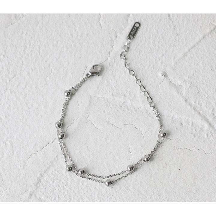 Lắc tay nữ titan bi tròn 2 tầng cách điệu siêu đẹp, bền màu, hợp thời trang