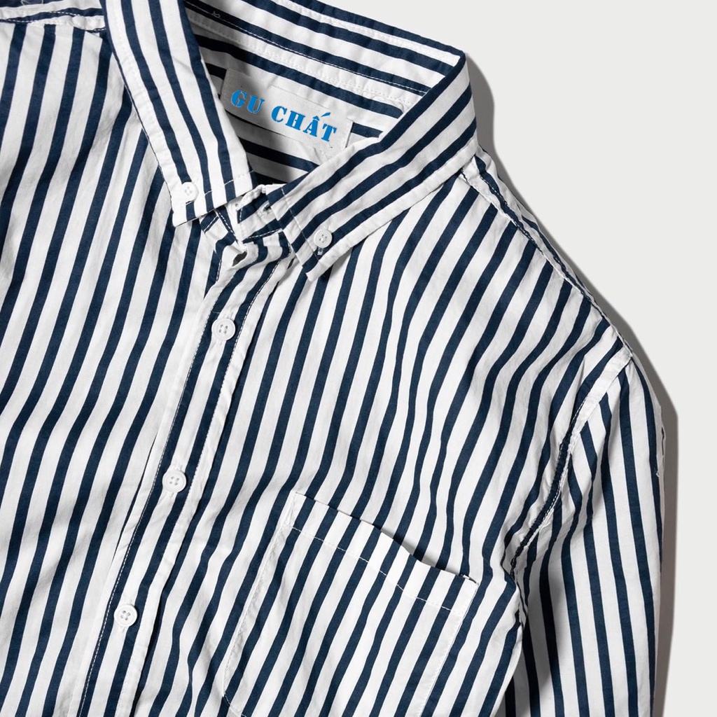Áo Sơ Sọc Mi Nam Có Túi Tay Dài Gu Chất, Chất Vải Cotton, GUSM26