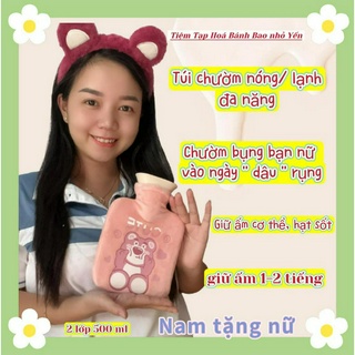 Túi chườm hình gấu dâu đa năng giảm đau bụng kinh 2 lớp 500ml. Hoả tốc